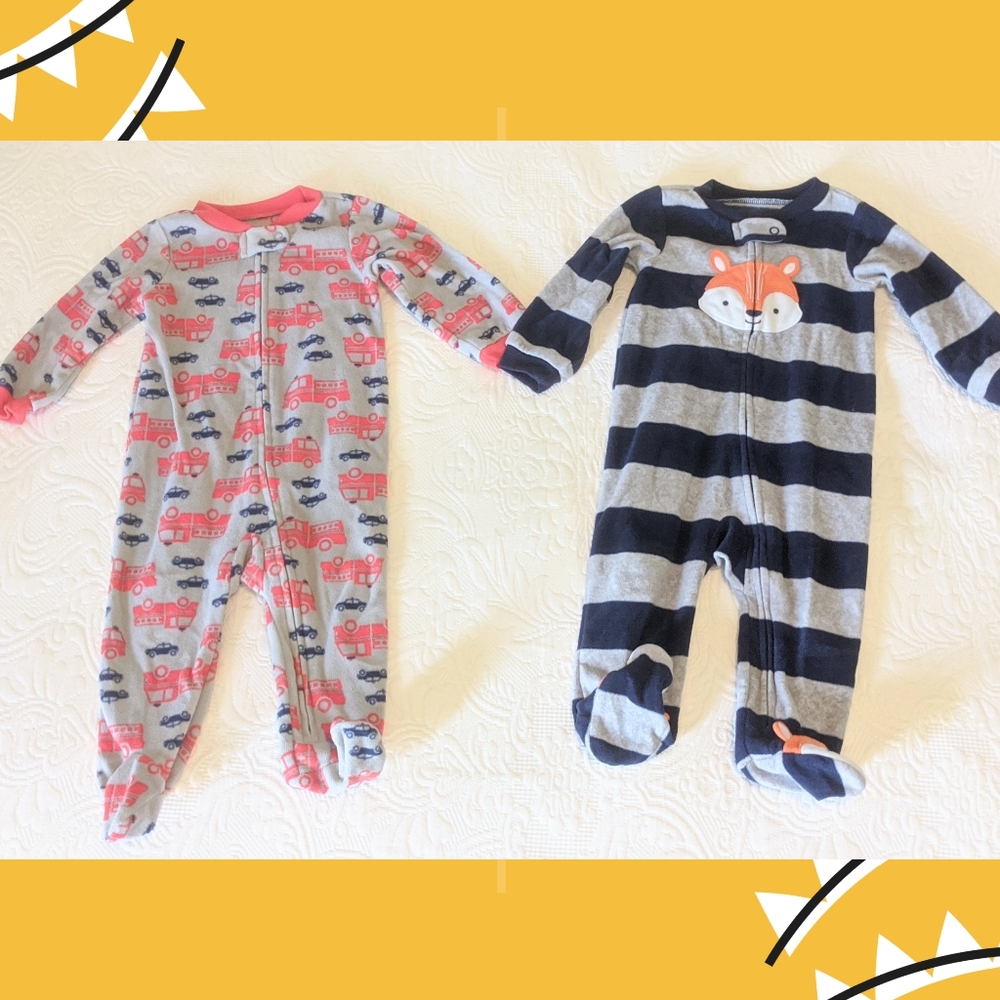 2 Carter's Long Sleeve Fleece Pajamas 6-9 mo